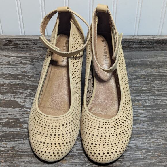 Jeffrey Campbell Women's Tan Suede Leather Wedge Heel Ankle Strap Size 10 M - Picture 2 of 7